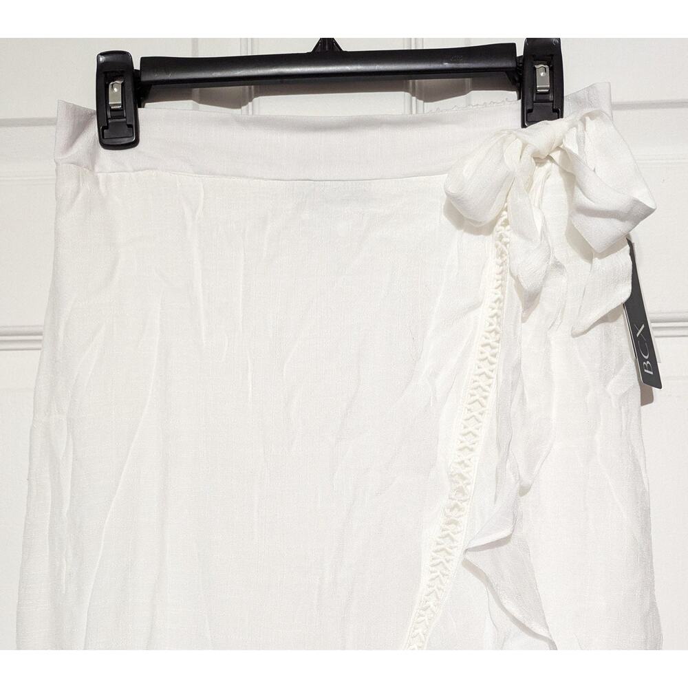 BCX Skirt Size Medium Off White Gauze Ruffle Faux Wrap Boho Summer Lined Midi - Picture 7 of 10